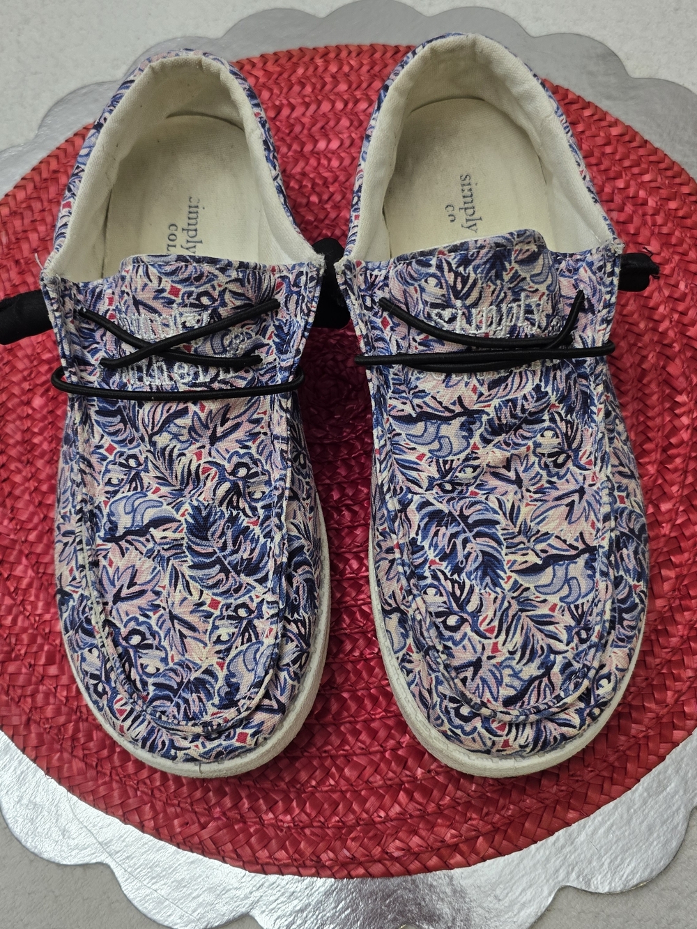 Simply Southern Women's Floral Canvas Slip-On Shoes - Blue & Pink